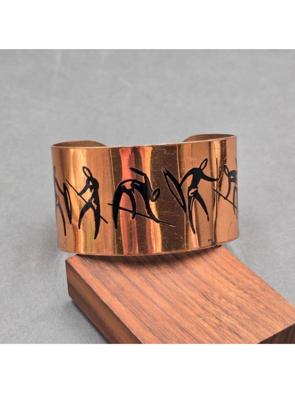 Vintage Copper Tribal Cuff Bracelet African Hunting Theme Enamel Wide Statement - Picture 9 of 9